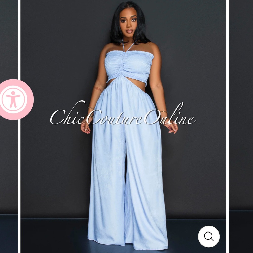NWT Light Blue Chambray Smocked Top Jumpsuit